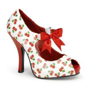 SHOES Pin Up Couture CUTIE07/WRPT White with Red Cherries